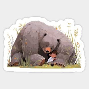 Adorable Grizzly Bear Animal Loving Cuddle Embrace Children Kid Tenderness Sticker